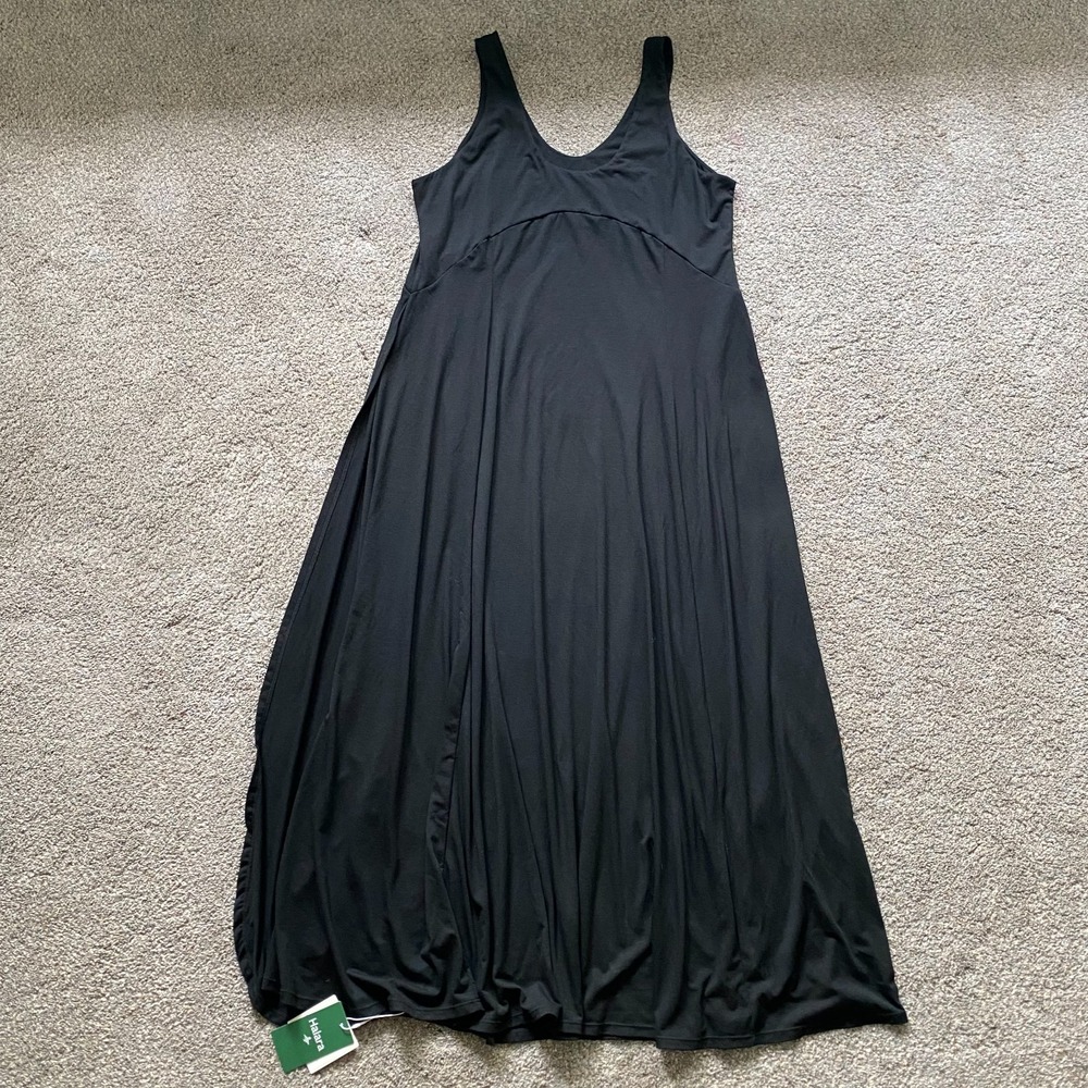 Halara U Neck Flowy Maxi Casual Tank Dress Size XL Black Stretch Everyday Travel